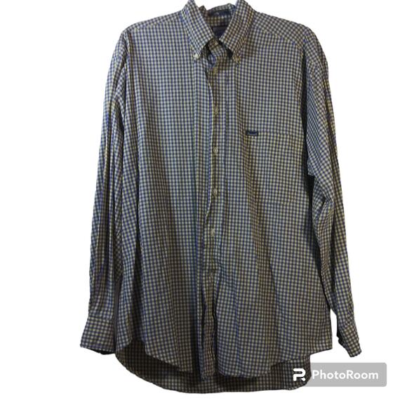 Faconnable Blue Yellow Gingham Plaid Casual Cotton  Button Up Shirt Size M - Picture 1 of 6